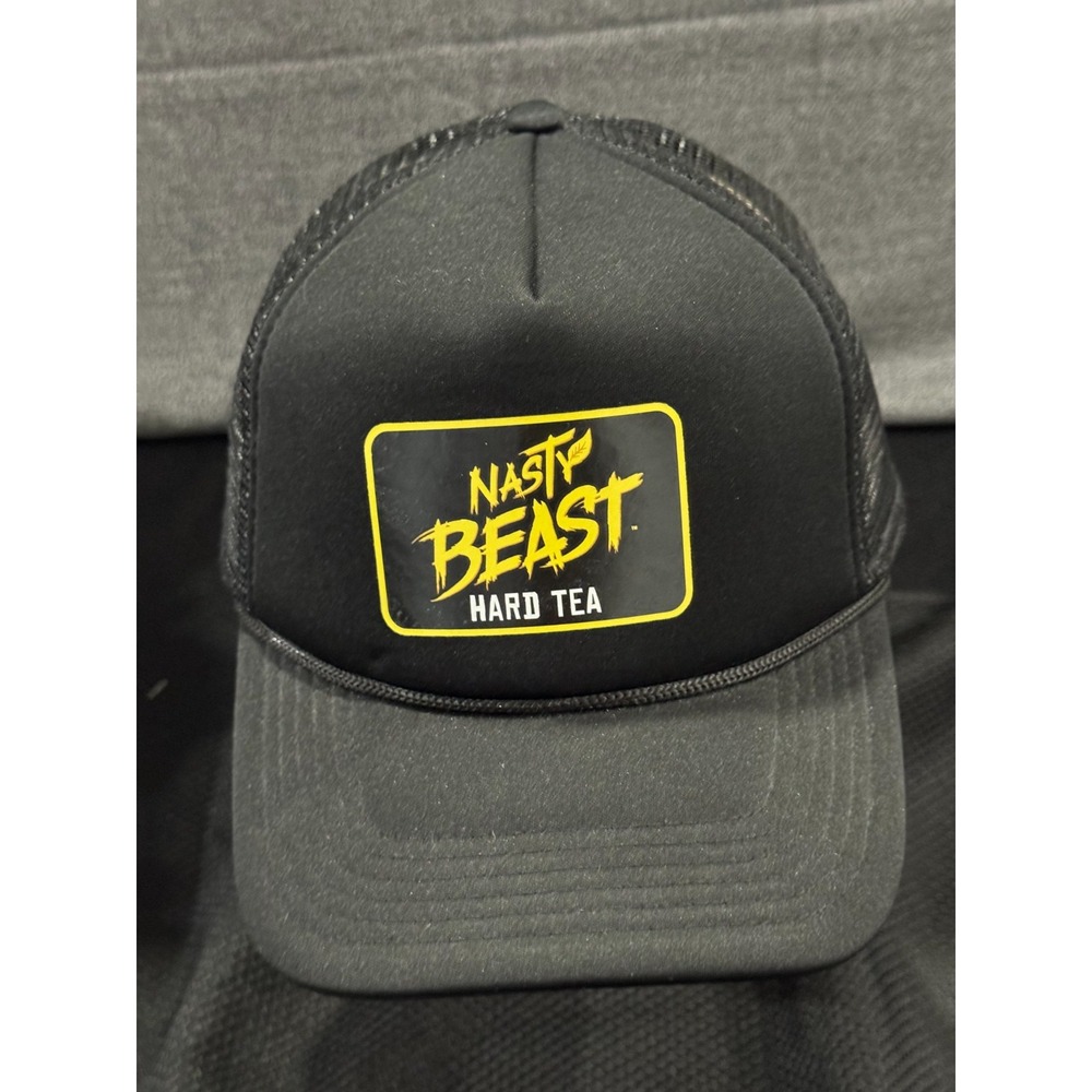 Monster Energy Trucker Cap Men's One Size Black Nasty Beast Hard Tea Print Hat